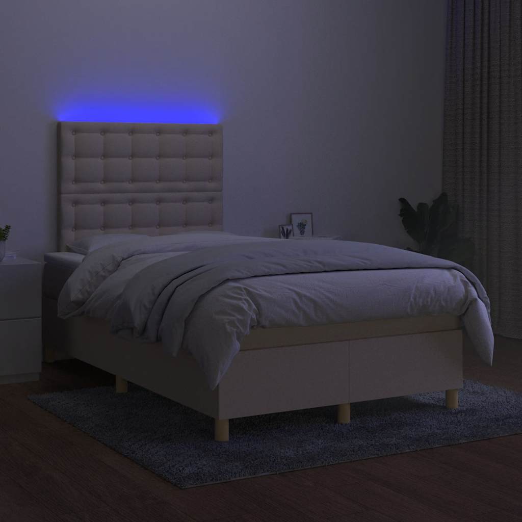 krémszínű szövet rugós és LED-es ágy matraccal 120x190cm