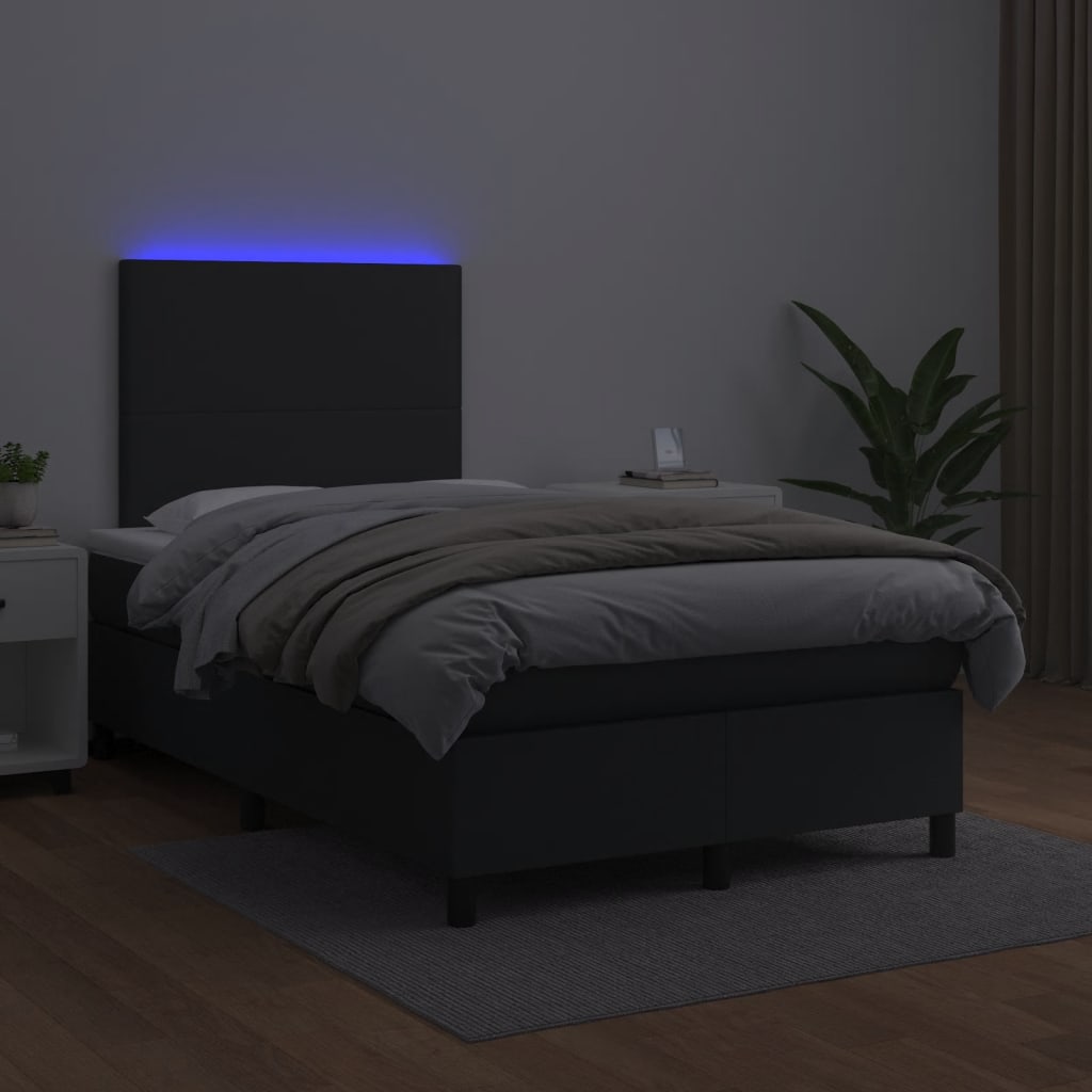 fekete műbőr rugós és LED-es ágy matraccal 120x190 cm