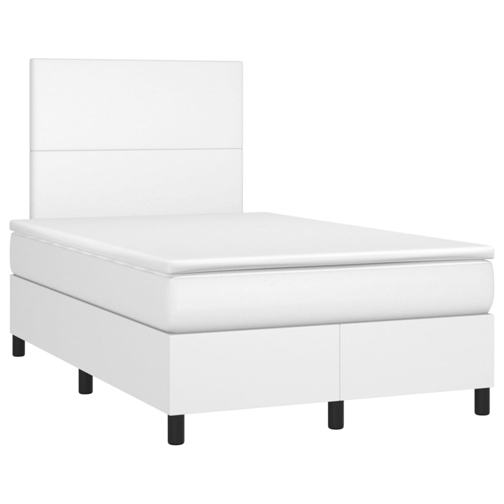 fehér műbőr rugós és LED-es ágy matraccal 120x190 cm