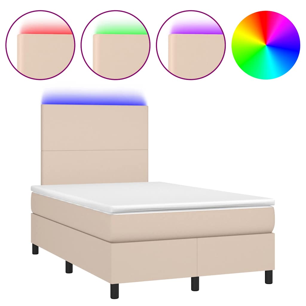 cappuccino színű műbőr rugós és LED-es ágy matraccal 120x190 cm