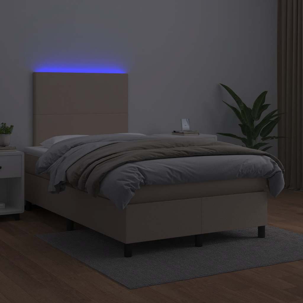 cappuccino színű műbőr rugós és LED-es ágy matraccal 120x190 cm