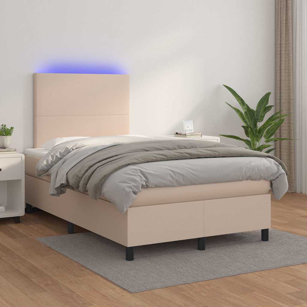 cappuccino színű műbőr rugós és LED-es ágy matraccal 120x190 cm