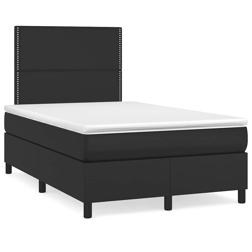 fekete műbőr rugós és LED-es ágy matraccal 120x190 cm
