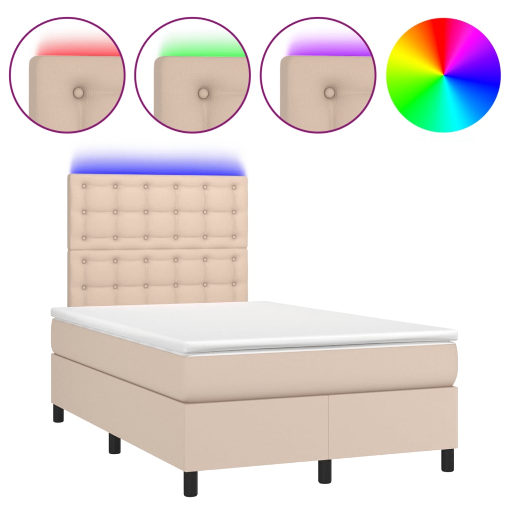cappuccino színű műbőr rugós és LED-es ágy matraccal 120x190 cm