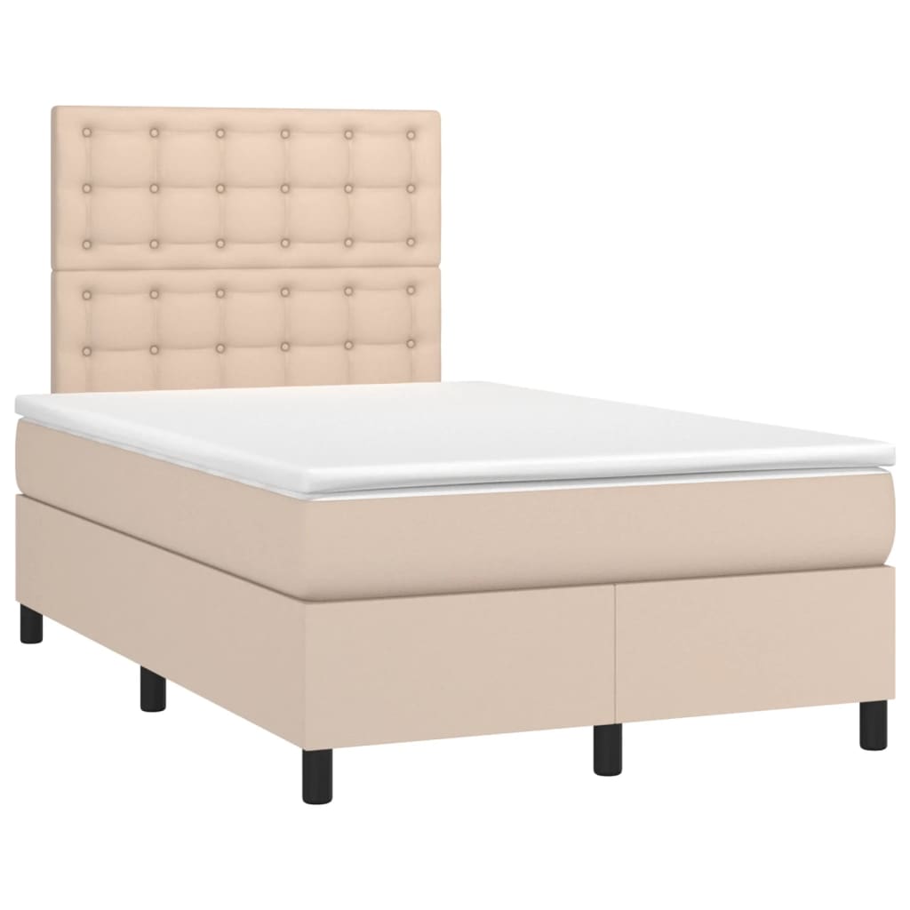 cappuccino színű műbőr rugós és LED-es ágy matraccal 120x190 cm