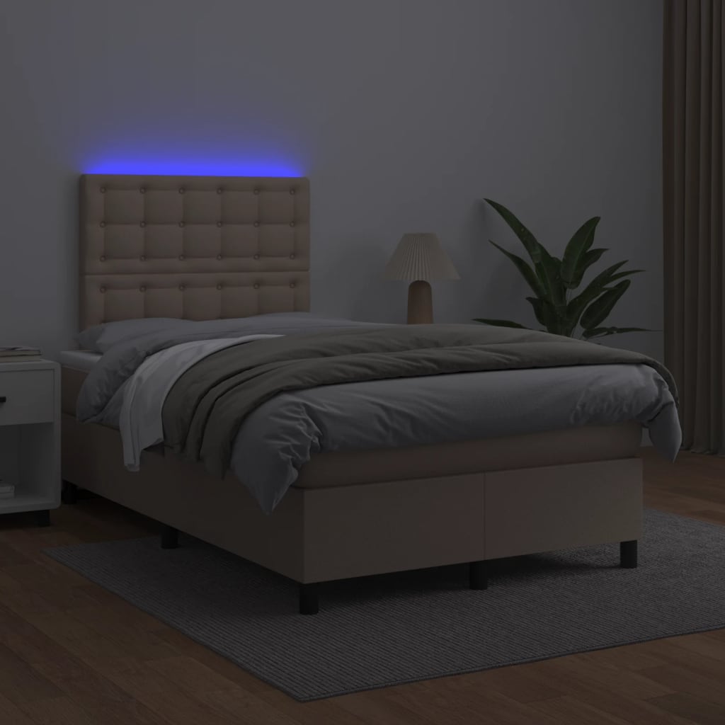 cappuccino színű műbőr rugós és LED-es ágy matraccal 120x190 cm