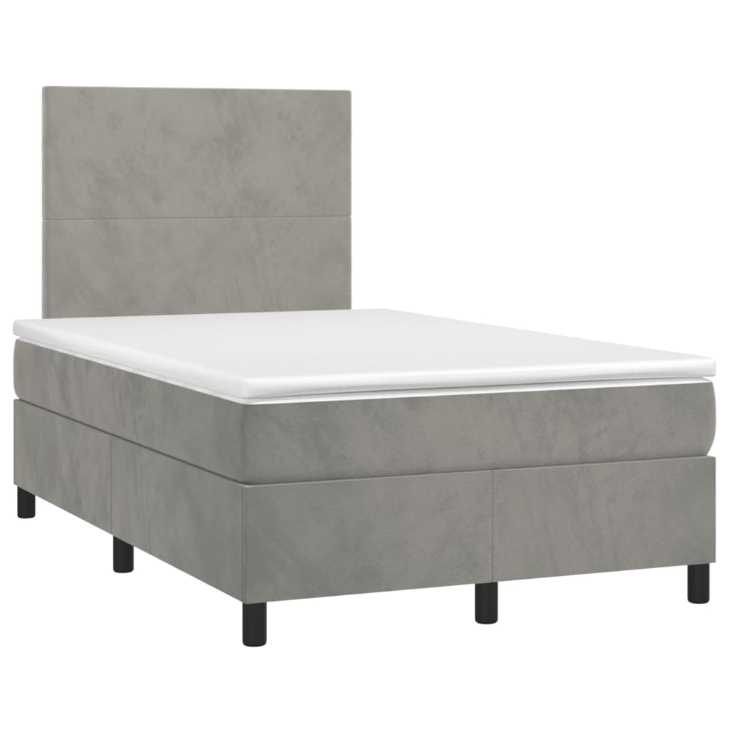 világosszürke bársony rugós és LED-es ágy matraccal 120x190 cm