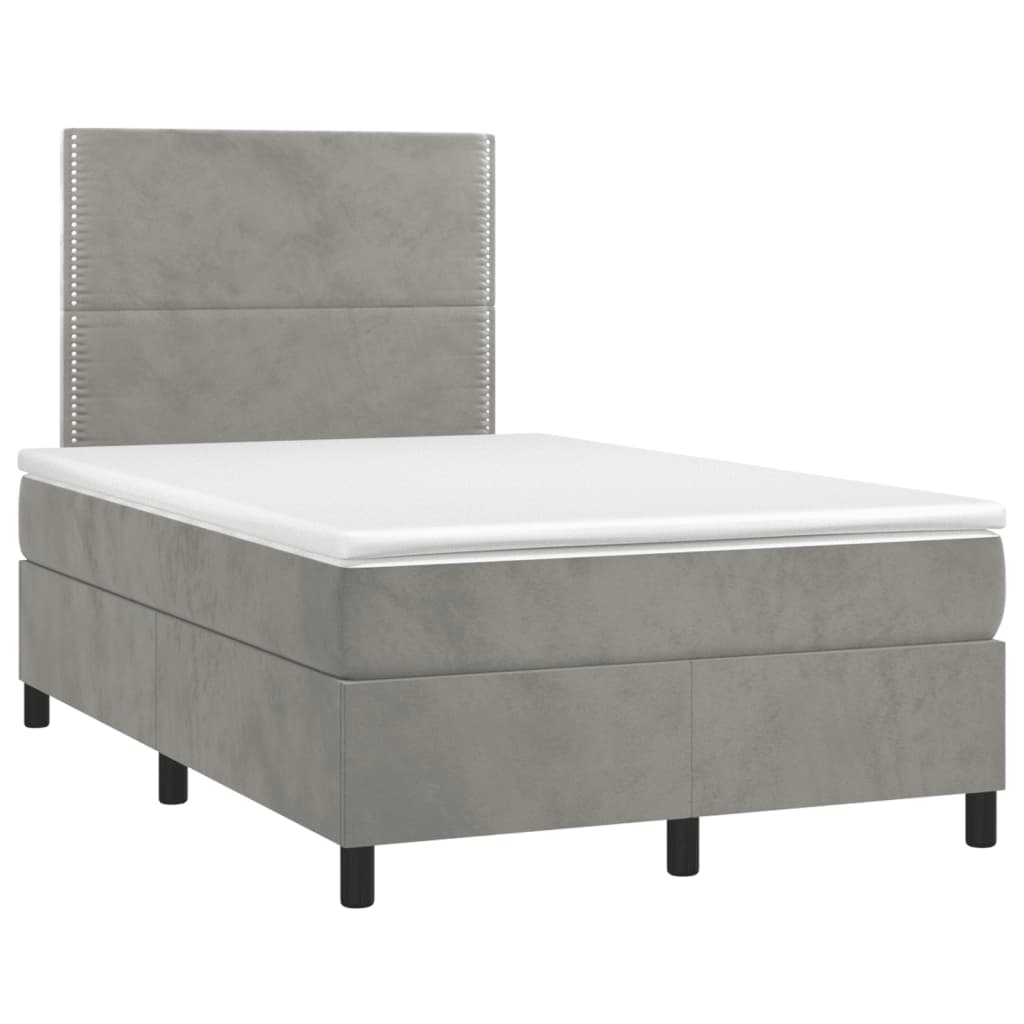 világosszürke bársony rugós és LED-es ágy matraccal 120x190 cm