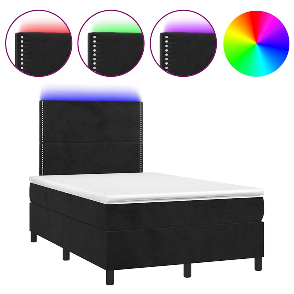 fekete bársony rugós és LED-es ágy matraccal 120x190 cm