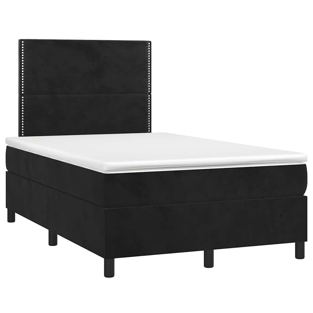 fekete bársony rugós és LED-es ágy matraccal 120x190 cm