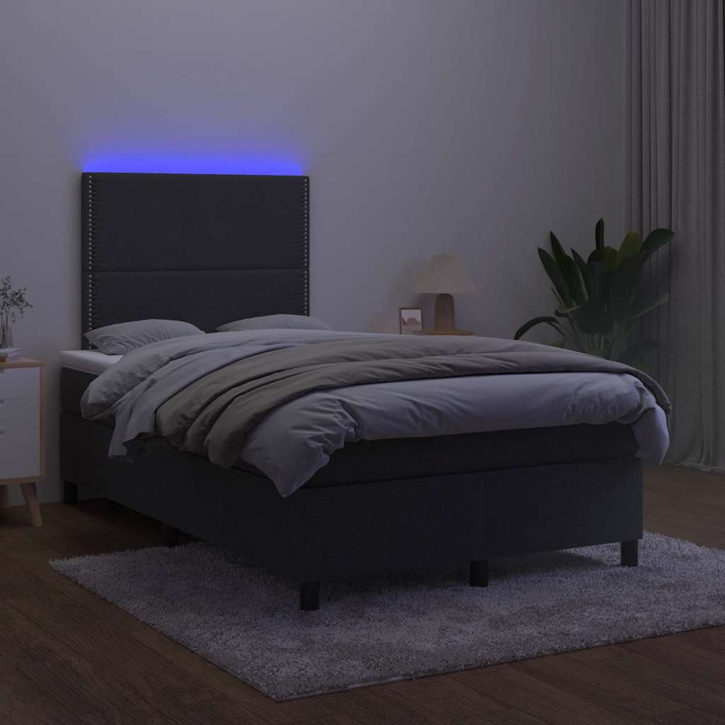 fekete bársony rugós és LED-es ágy matraccal 120x190 cm