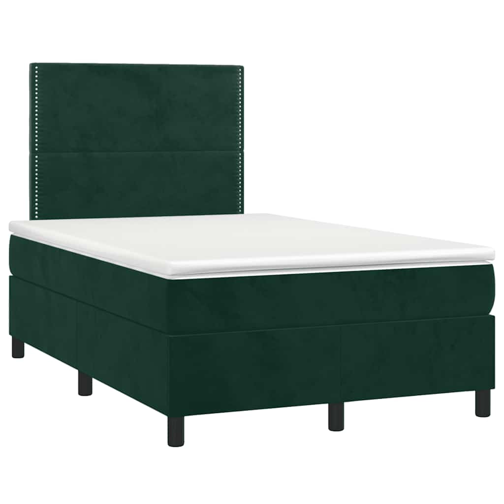 sötétzöld bársony rugós és LED-es ágy matraccal 120x190 cm
