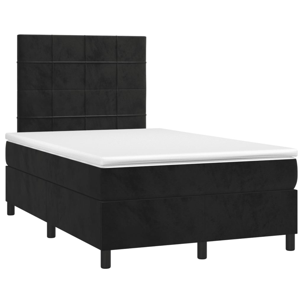 fekete bársony rugós és LED-es ágy matraccal 120x190 cm