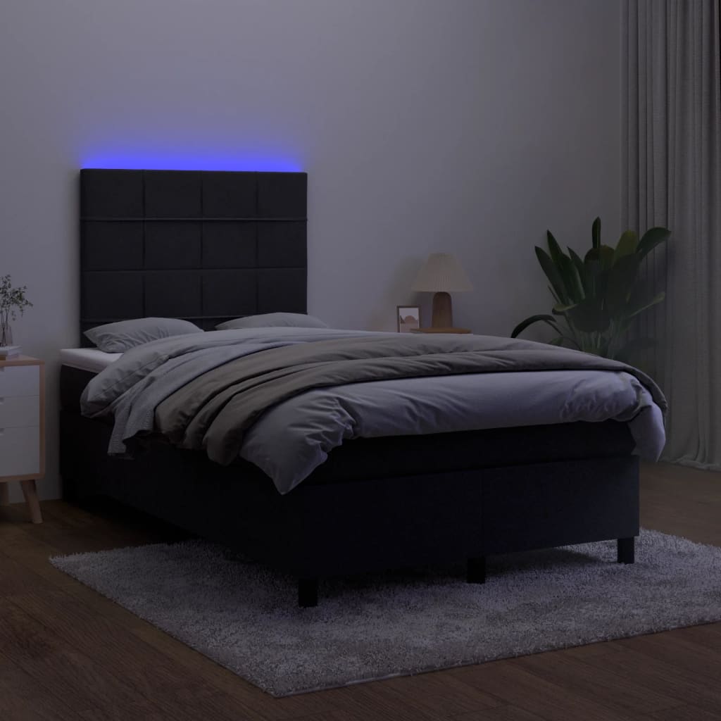 fekete bársony rugós és LED-es ágy matraccal 120x190 cm