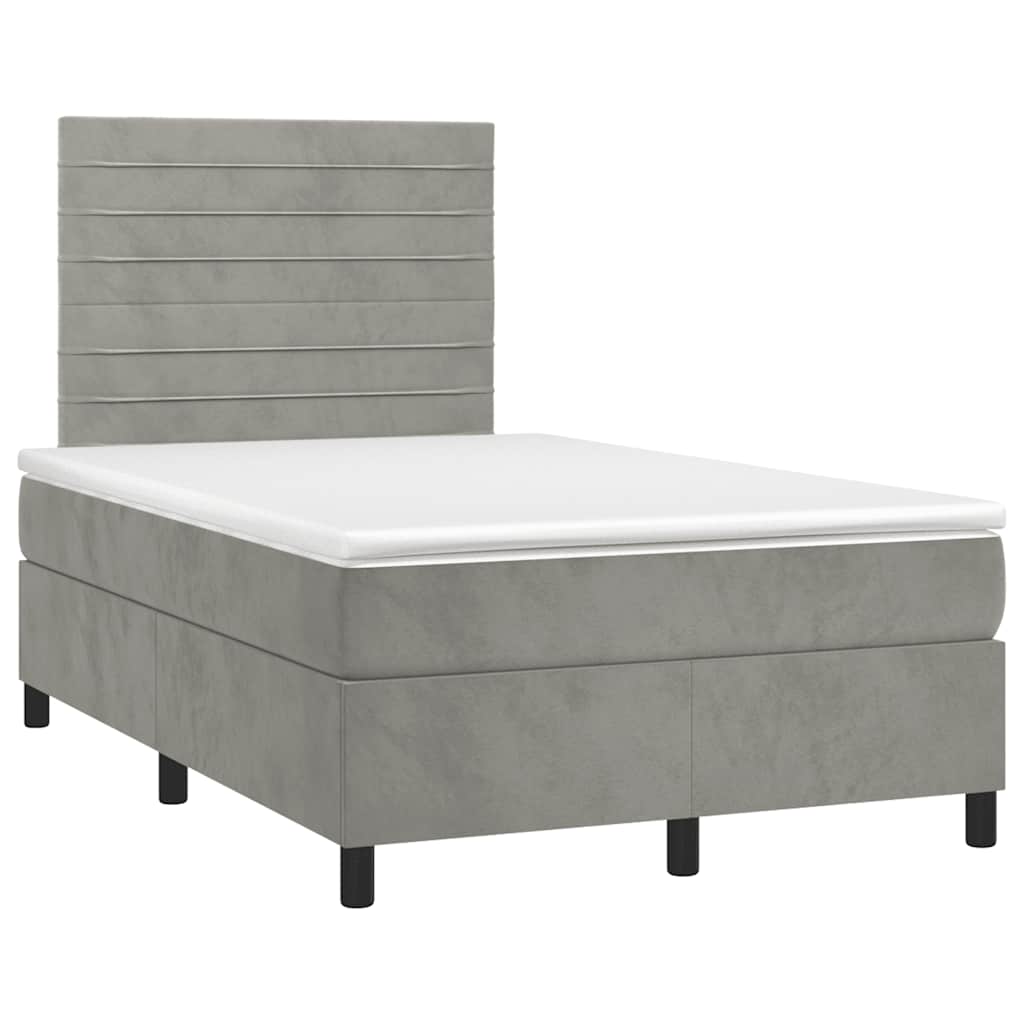 világosszürke bársony rugós és LED-es ágy matraccal 120x190 cm