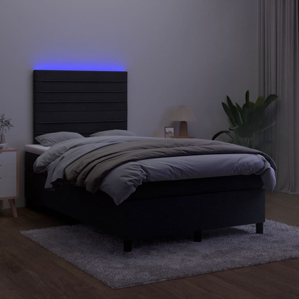 fekete bársony rugós és LED-es ágy matraccal 120x190 cm