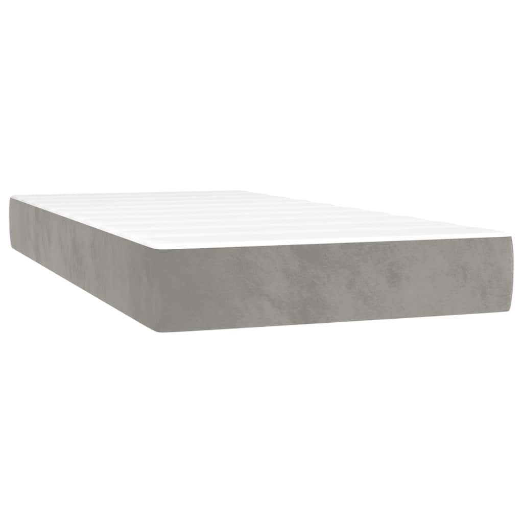 világosszürke bársony rugós és LED-es ágy matraccal 120x190 cm
