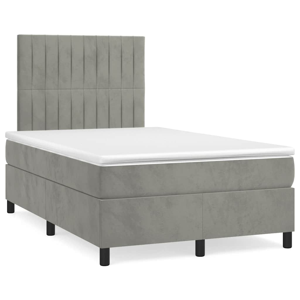 világosszürke bársony rugós és LED-es ágy matraccal 120x190 cm