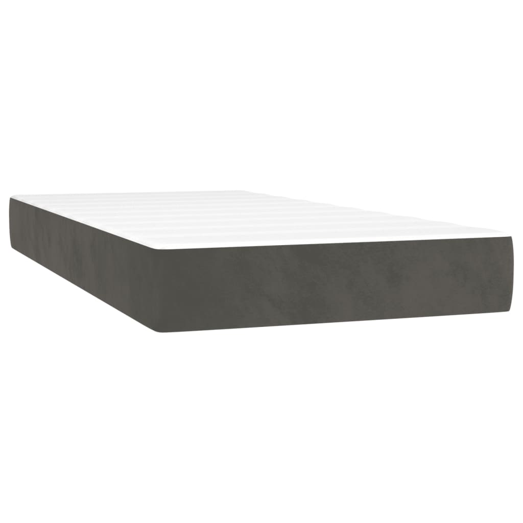 sötétszürke bársony rugós és LED-es ágy matraccal 120x190 cm
