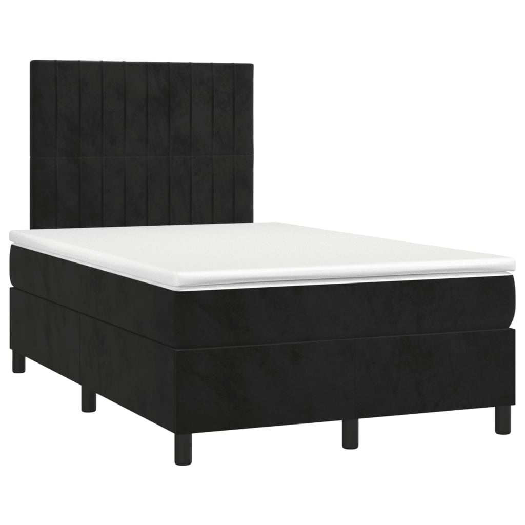 fekete bársony rugós és LED-es ágy matraccal 120x190 cm