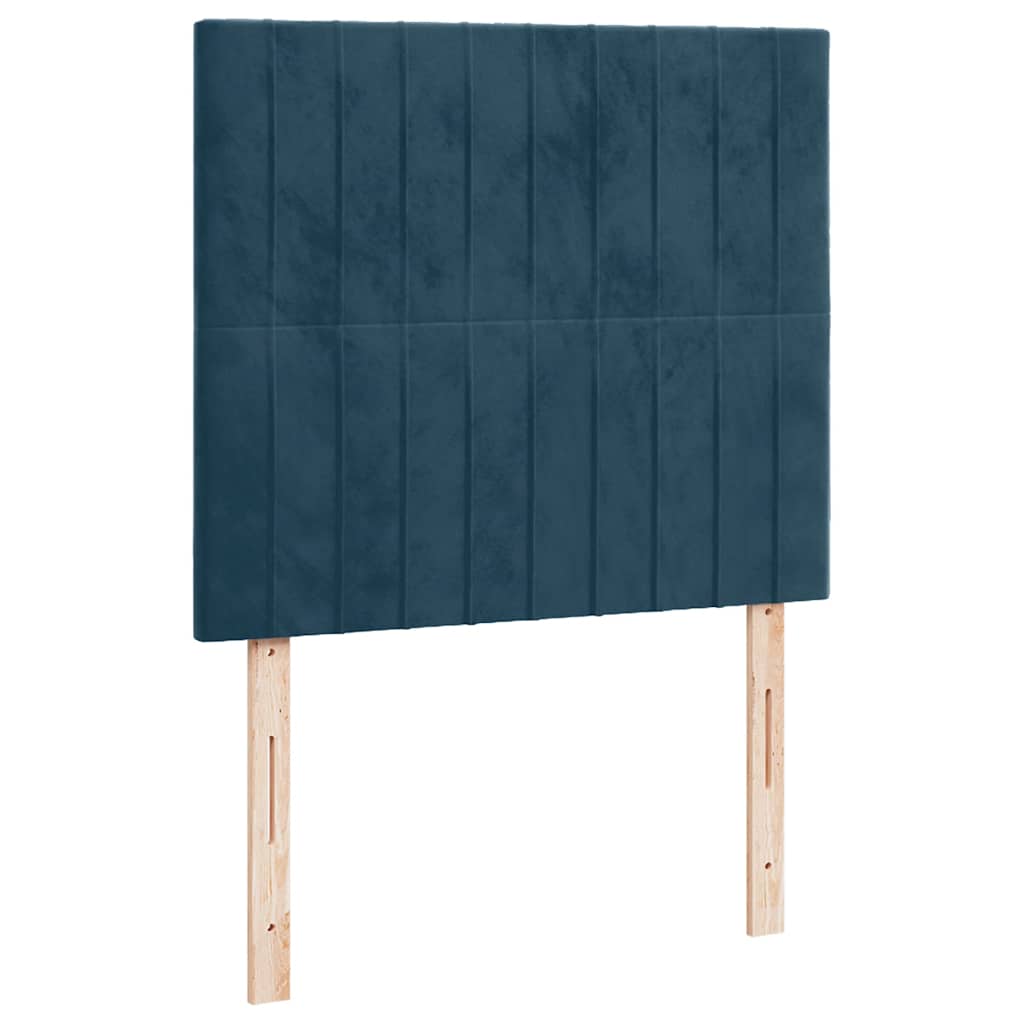 sötétkék bársony rugós és LED-es ágy matraccal 120x190 cm