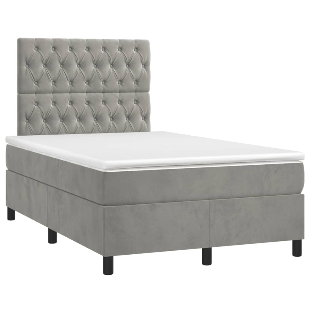 világosszürke bársony rugós és LED-es ágy matraccal 120x190 cm