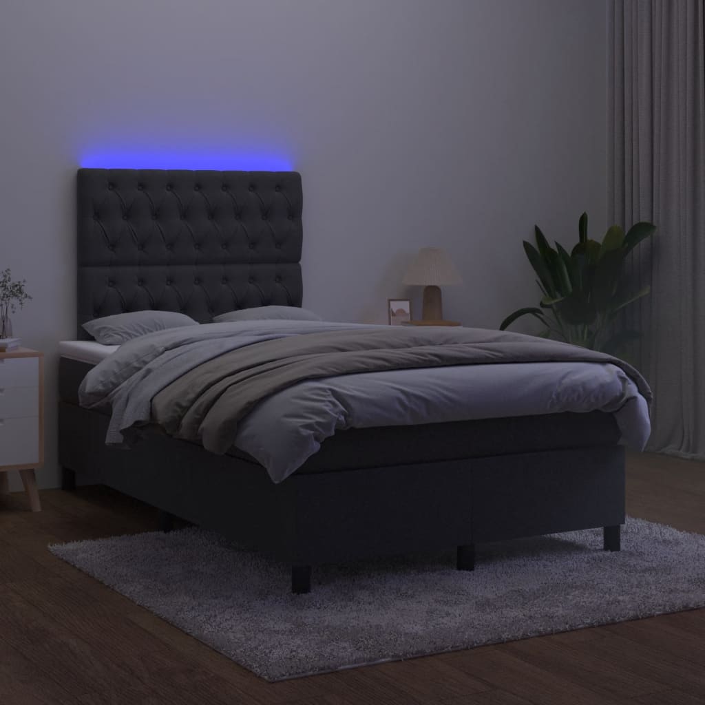 fekete bársony rugós és LED-es ágy matraccal 120x190 cm