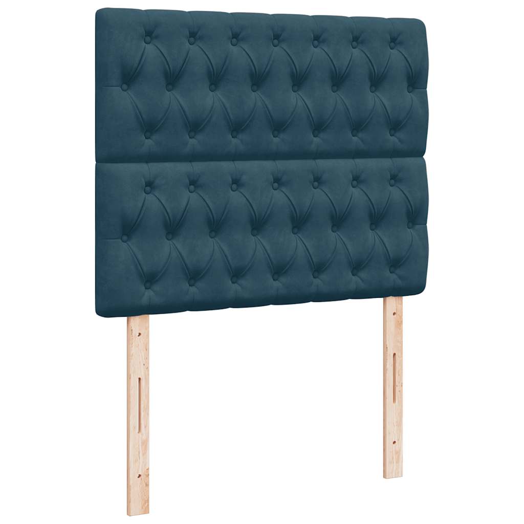 sötétkék bársony rugós és LED-es ágy matraccal 120x190 cm