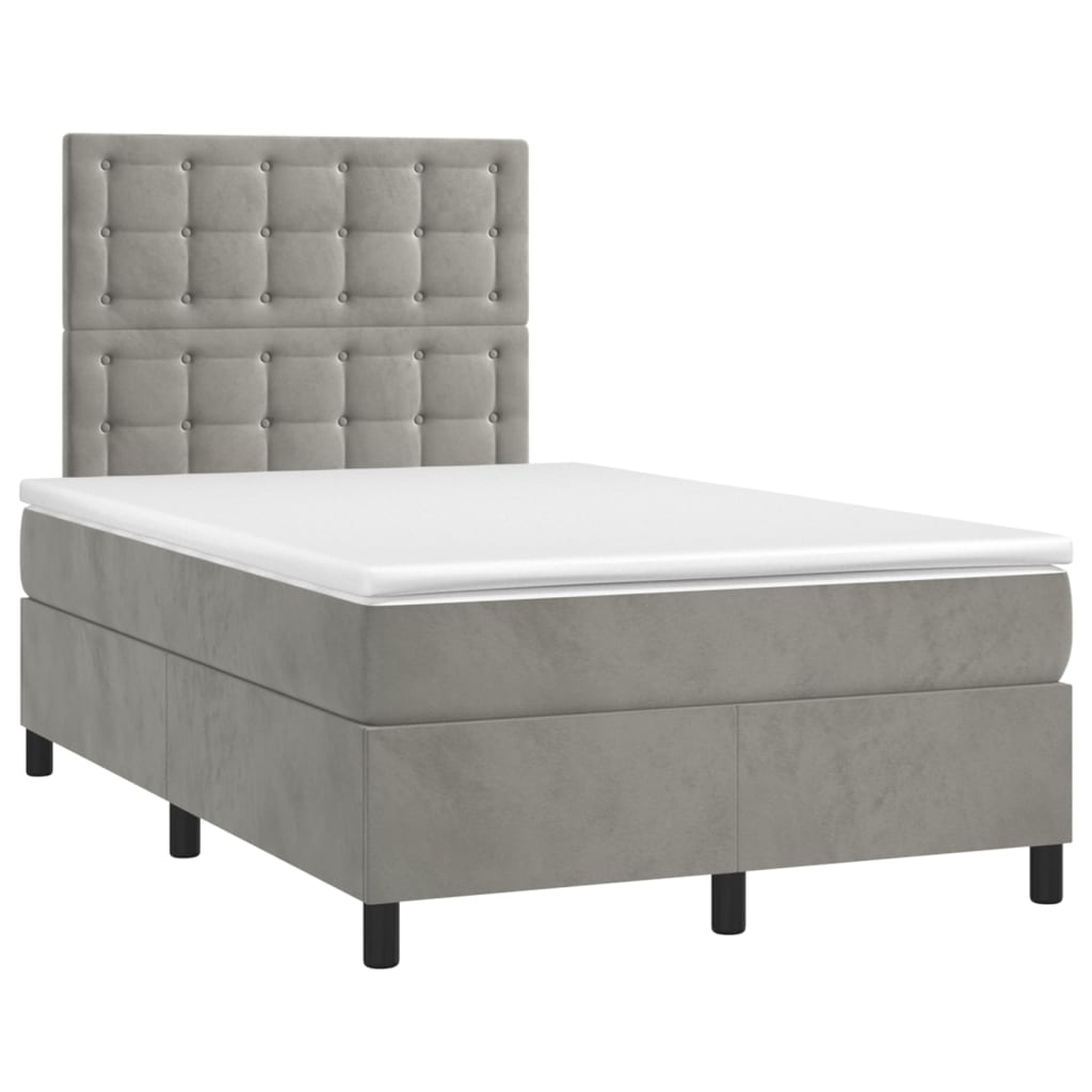 világosszürke bársony rugós és LED-es ágy matraccal 120x190 cm