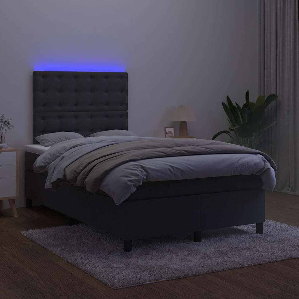 fekete bársony rugós és LED-es ágy matraccal 120x190 cm