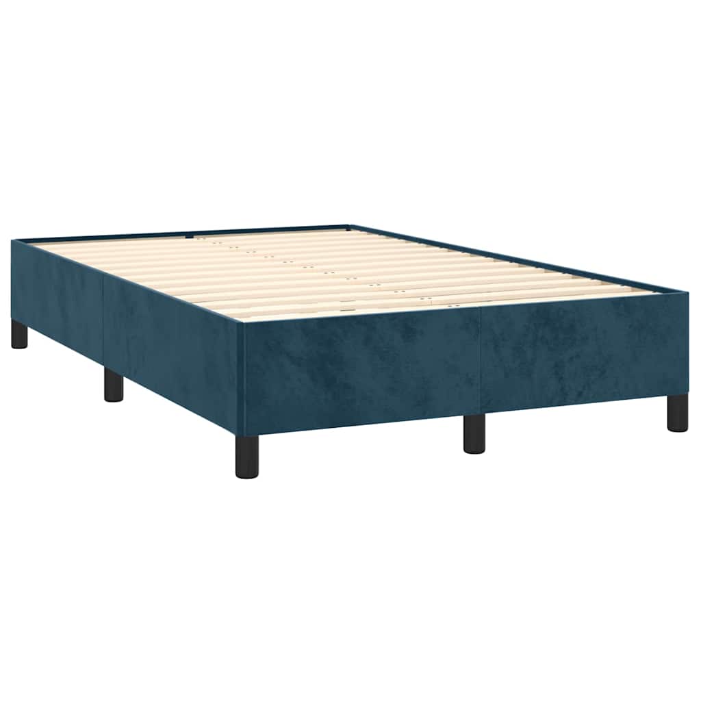 sötétkék bársony rugós és LED-es ágy matraccal 120x190 cm