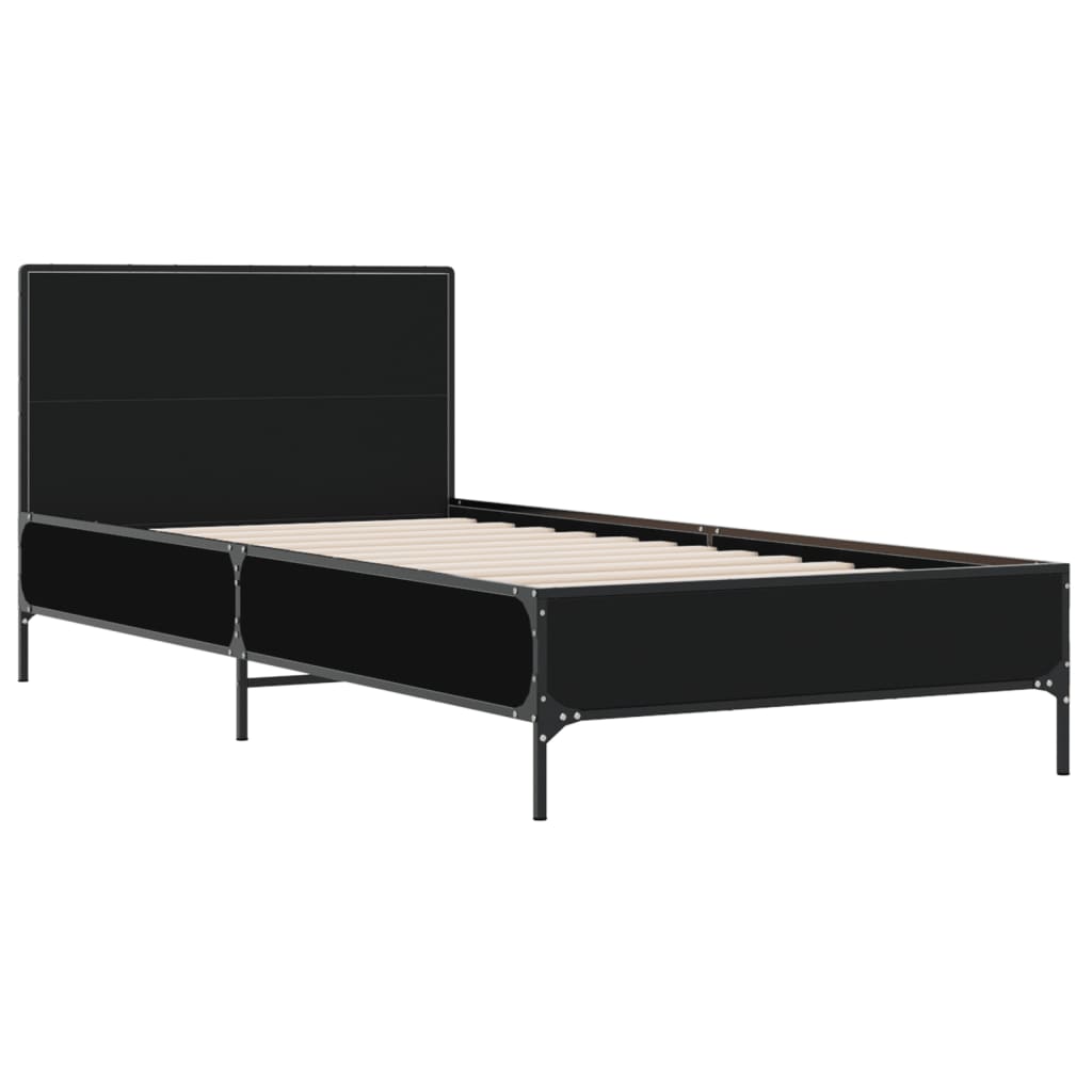 fekete szerelt fa és fém ágykeret 90 x 200 cm
