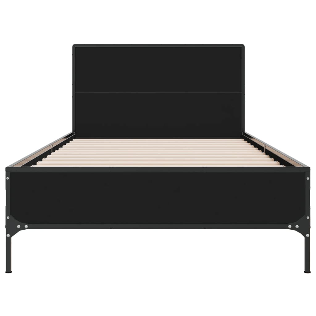 fekete szerelt fa és fém ágykeret 90 x 200 cm