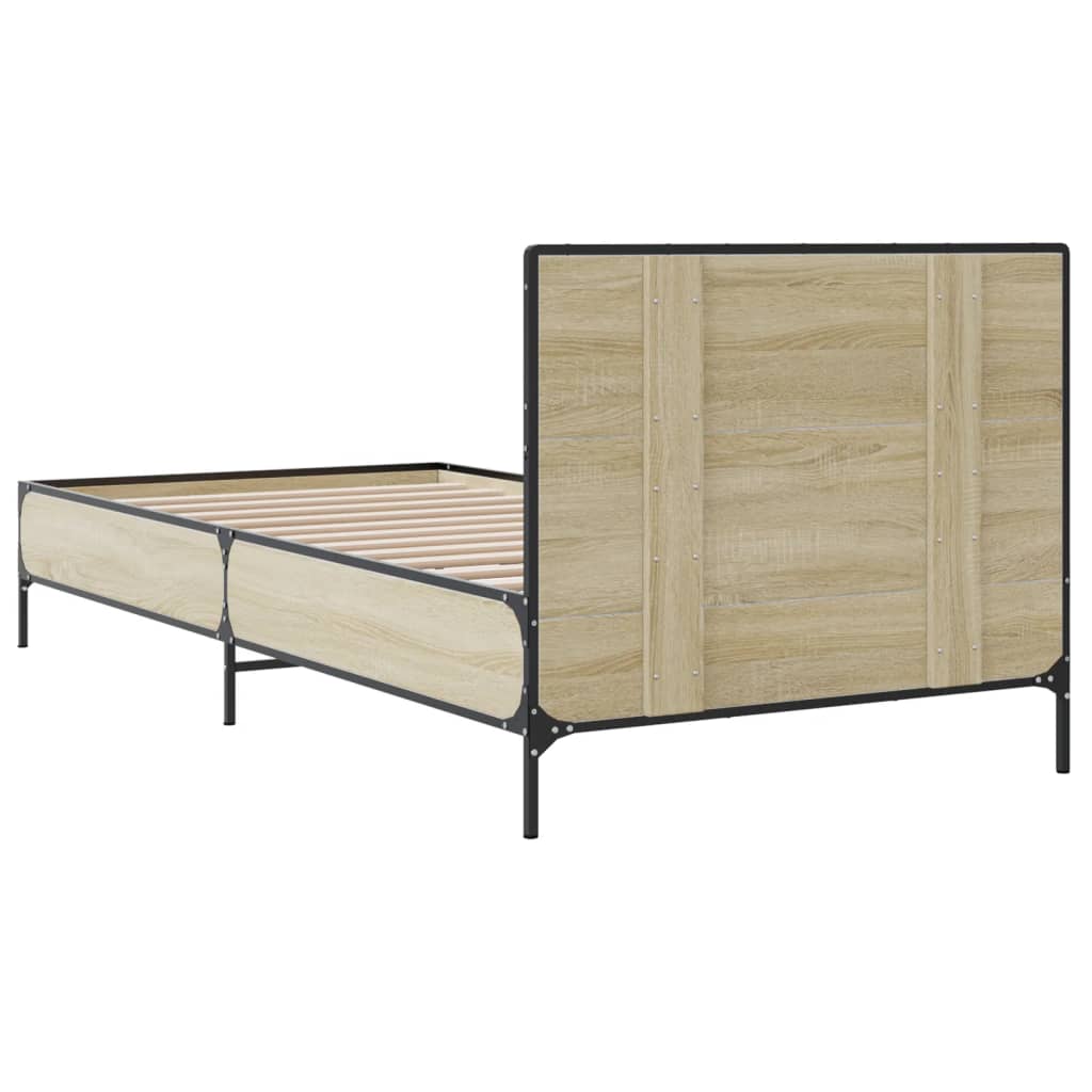sonoma tölgyszínű szerelt fa és fém ágykeret 90 x 200 cm