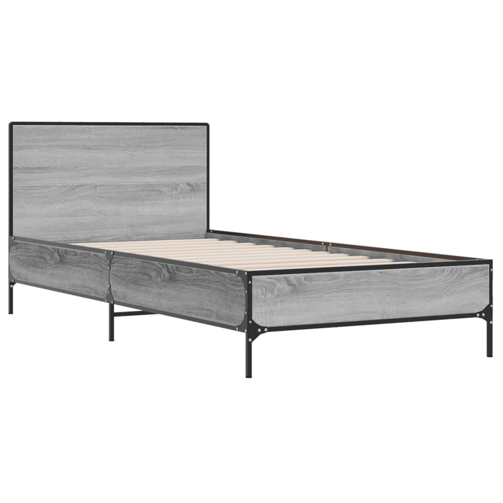 sonoma tölgyszínű szerelt fa és fém ágykeret 90 x 200 cm