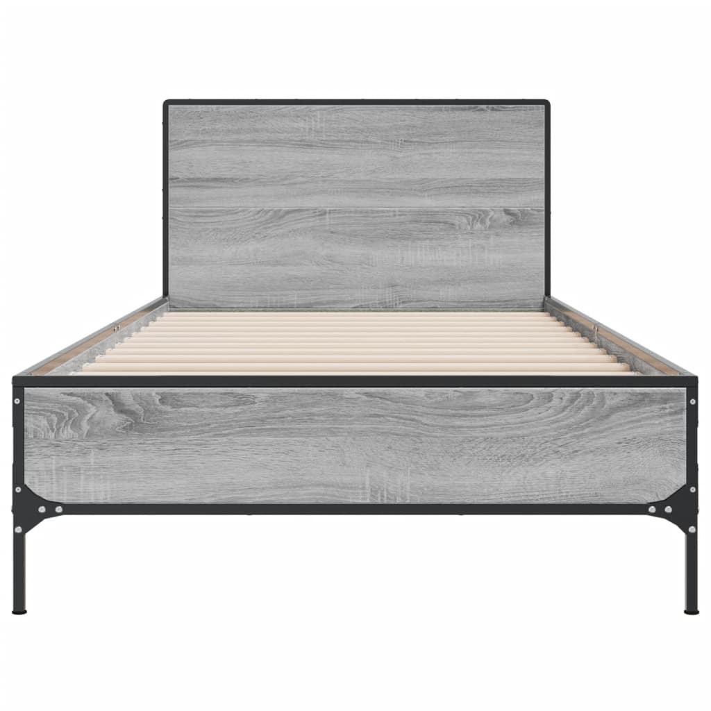 sonoma tölgyszínű szerelt fa és fém ágykeret 90 x 200 cm