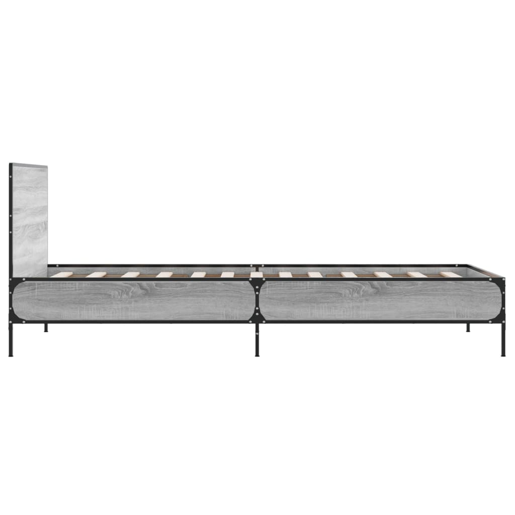 sonoma tölgyszínű szerelt fa és fém ágykeret 90 x 200 cm