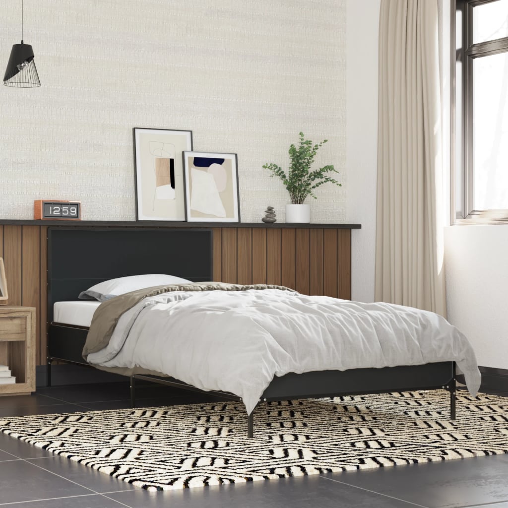 fekete szerelt fa és fém ágykeret 100 x 200 cm