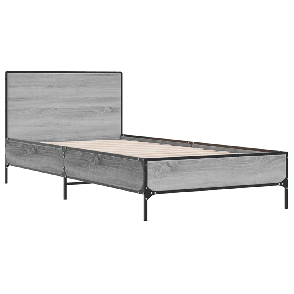 sonoma tölgyszínű szerelt fa és fém ágykeret 100 x 200 cm