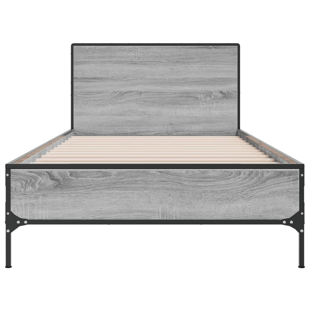 sonoma tölgyszínű szerelt fa és fém ágykeret 100 x 200 cm