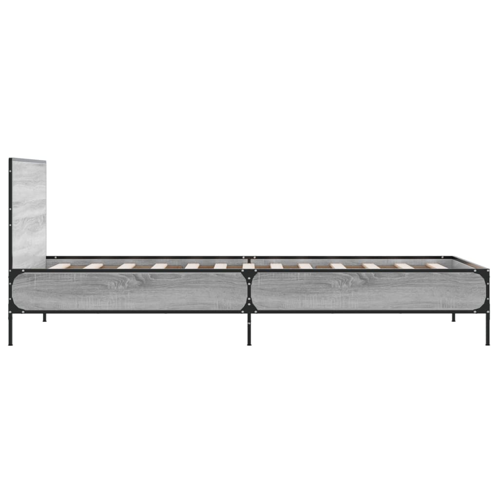 sonoma tölgyszínű szerelt fa és fém ágykeret 100 x 200 cm