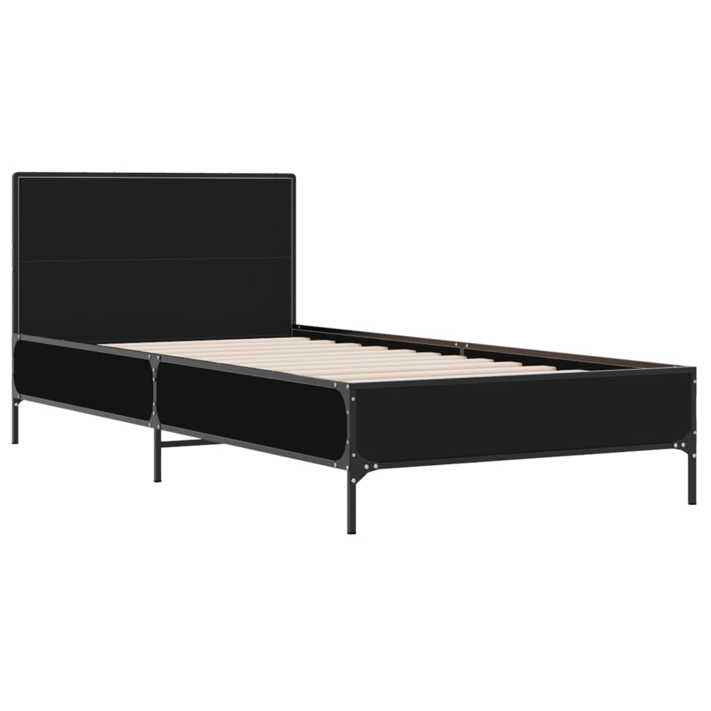 fekete szerelt fa és fém ágykeret 75 x 190 cm