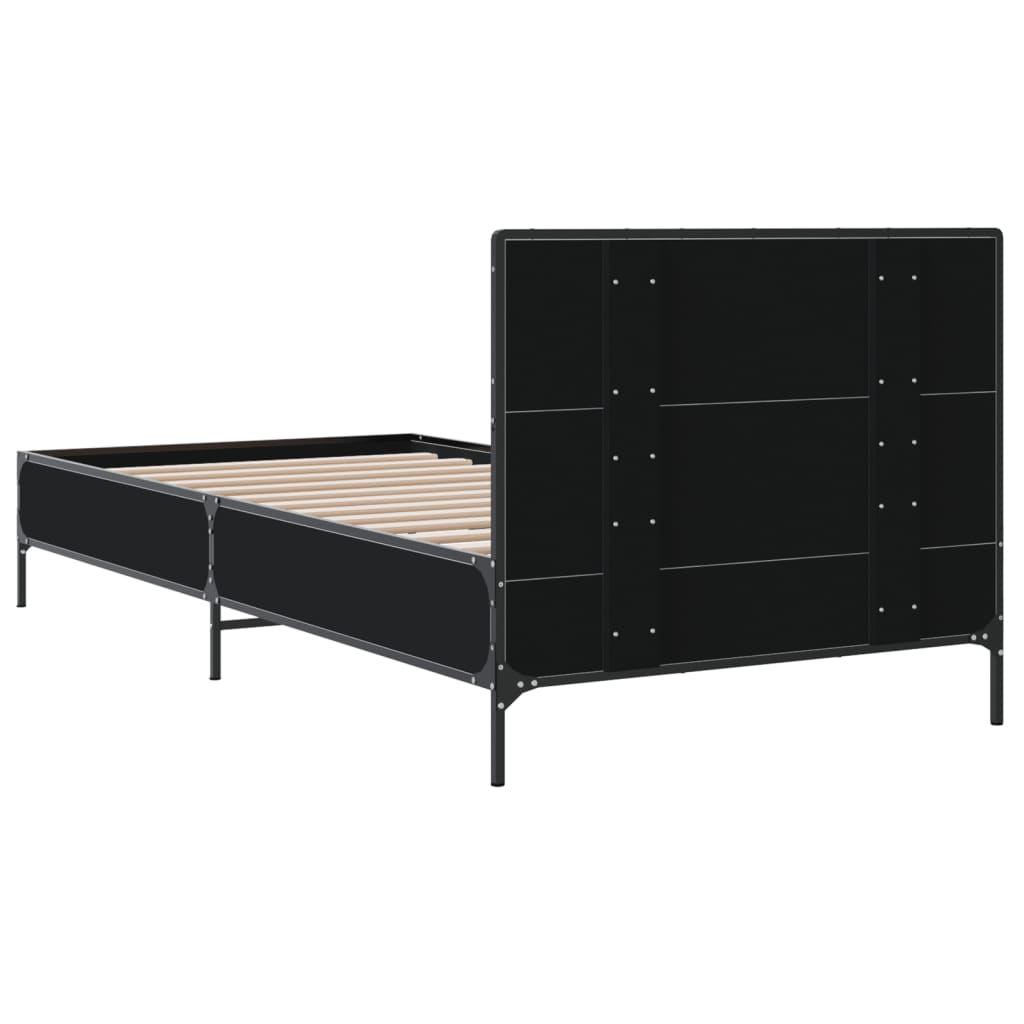 fekete szerelt fa és fém ágykeret 75 x 190 cm