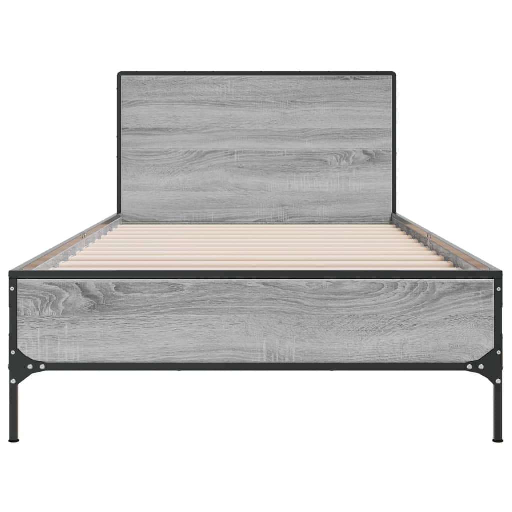 sonoma tölgyszínű szerelt fa és fém ágykeret 75 x 190 cm