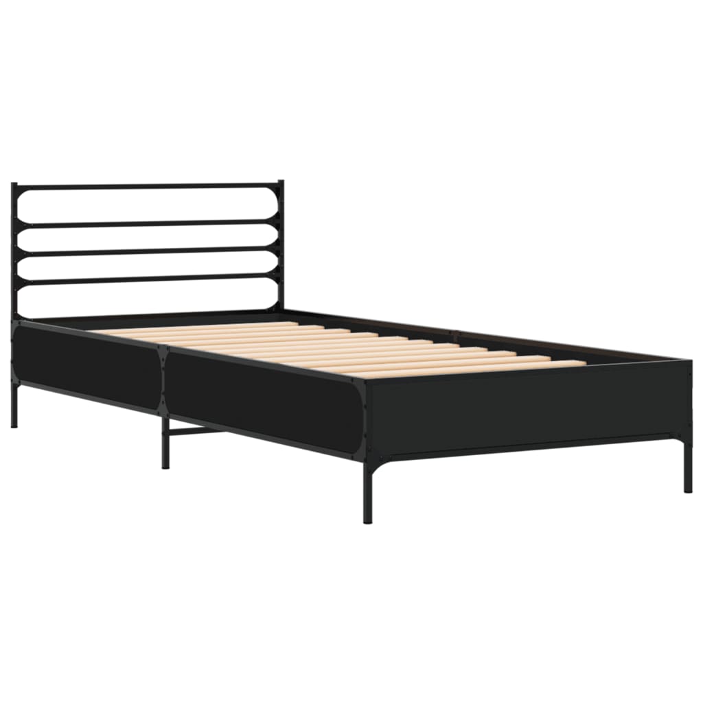 fekete szerelt fa és fém ágykeret 90 x 200 cm