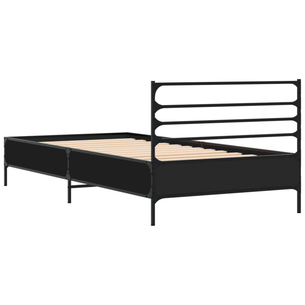 fekete szerelt fa és fém ágykeret 90 x 200 cm