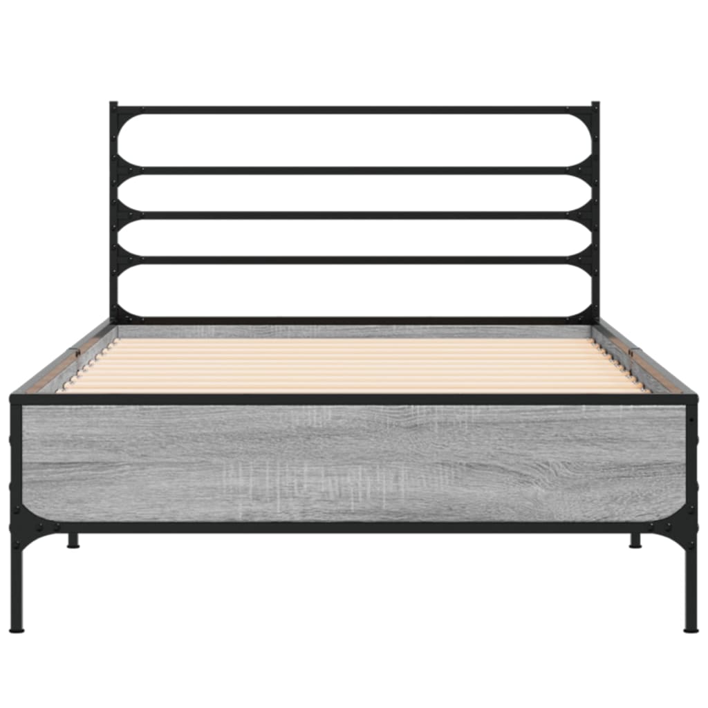 sonoma tölgyszínű szerelt fa és fém ágykeret 90 x 200 cm