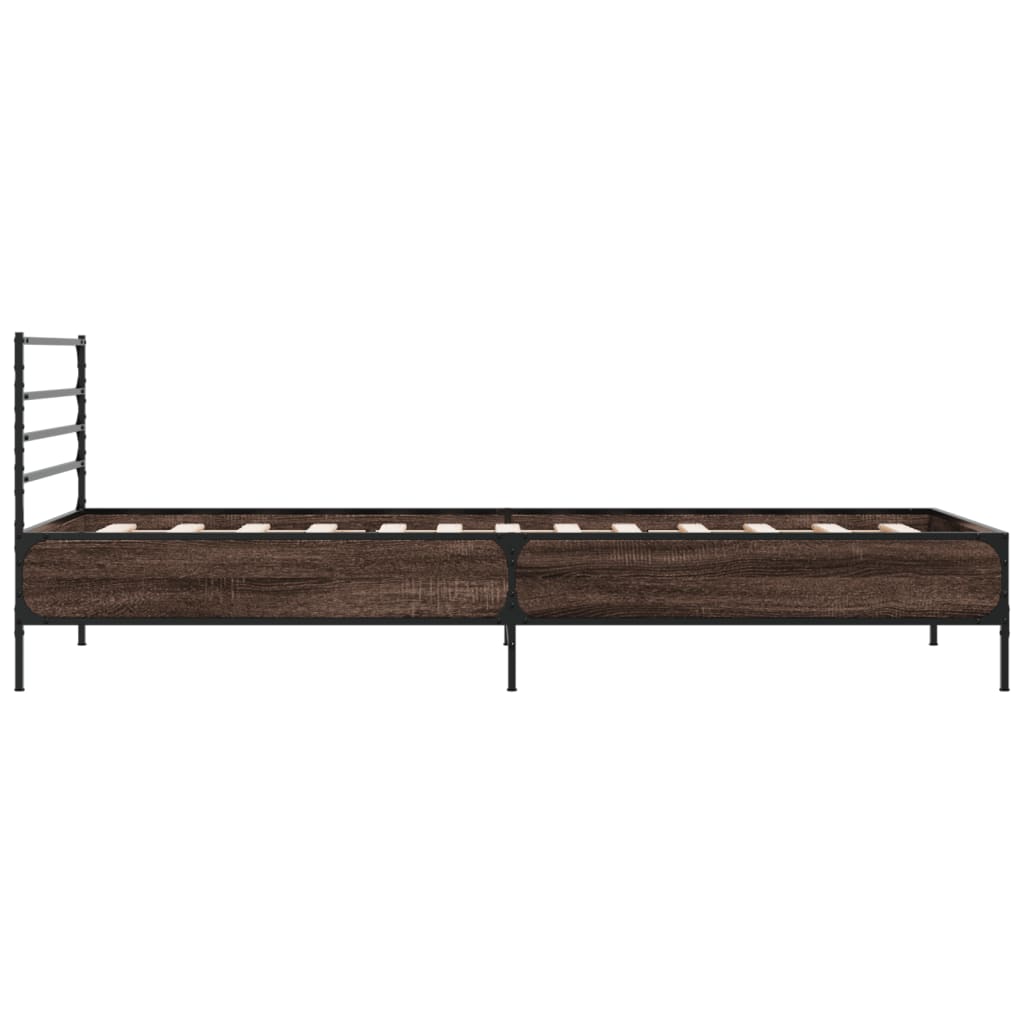 barna tölgyszínű szerelt fa és fém ágykeret 90 x 200 cm