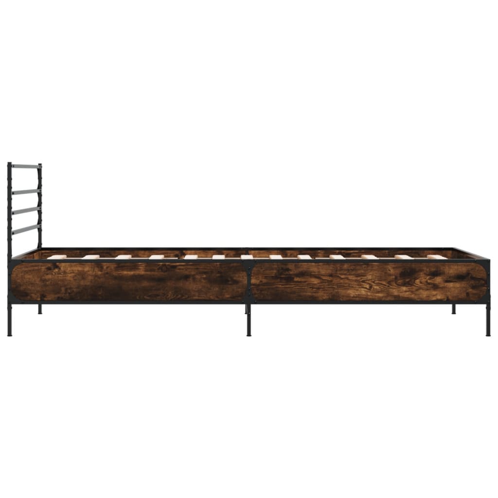 füstös tölgyszínű szerelt fa és fém ágykeret 100 x 200 cm