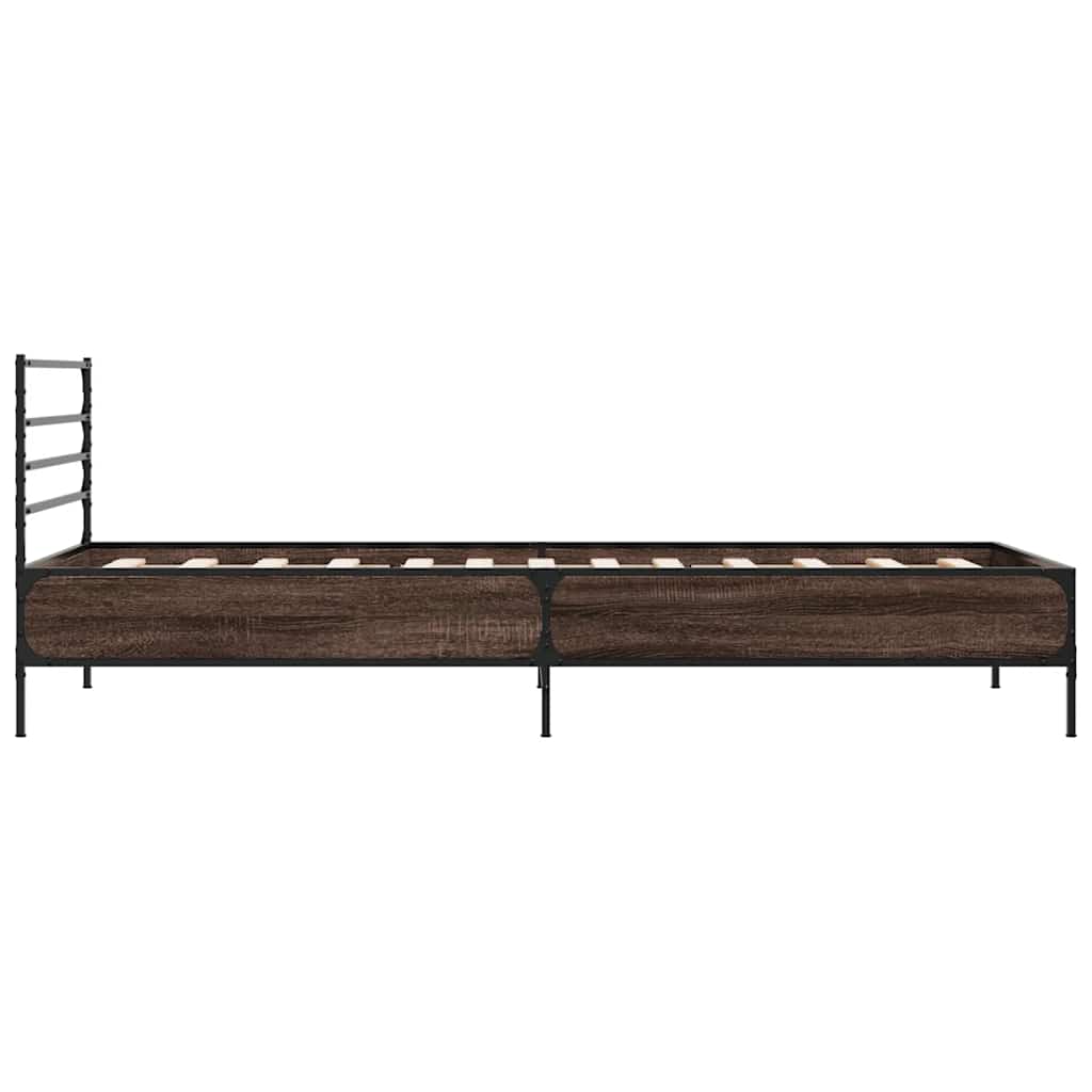 barna tölgyszínű szerelt fa és fém ágykeret 100 x 200 cm
